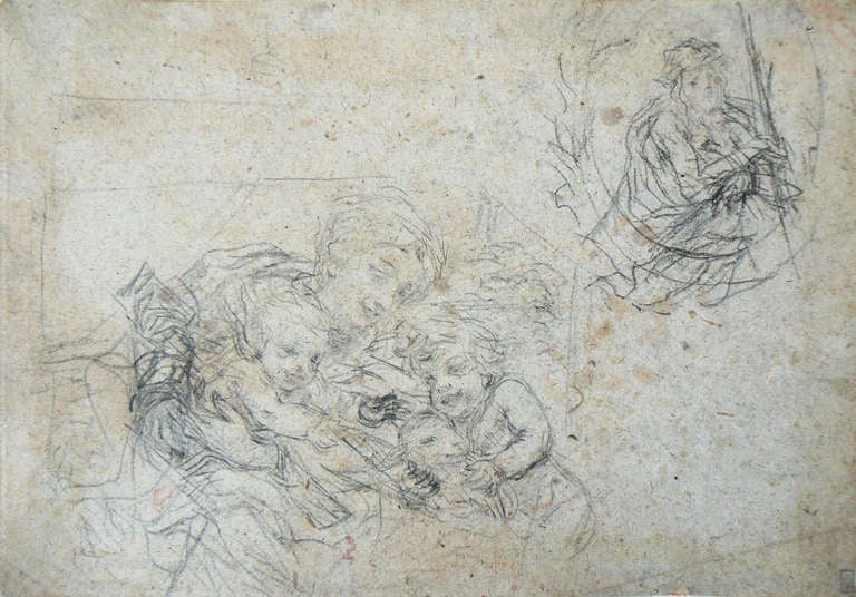 A double-sided drawing:
Studies of a man holding a horn
Madonna and child with Saint John the Baptist, and study for an Ecce Homo

Baldessare Franceschini (1611-1689), known familiarly as Volterrano, was born the son of a sculptor in the town of