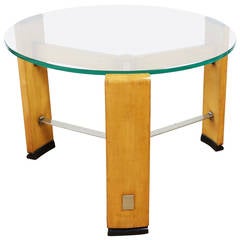 Handsome French Side Table in Sycamore and Glass
