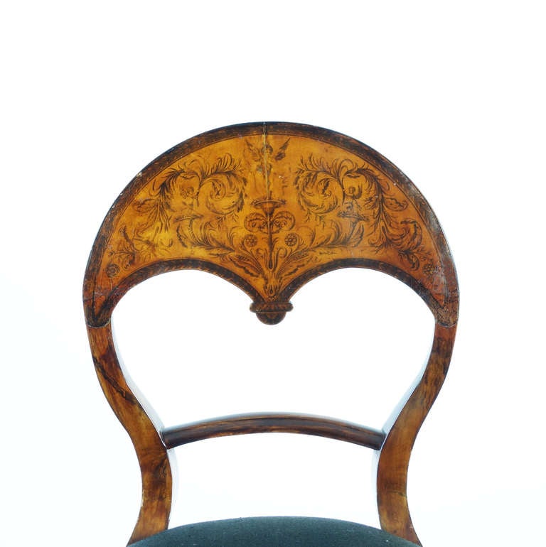 Biedermeier Penwork-Decorated Side Chair at 1stDibs