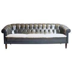 Danish Leather and Shearling Chesterfield Sofa