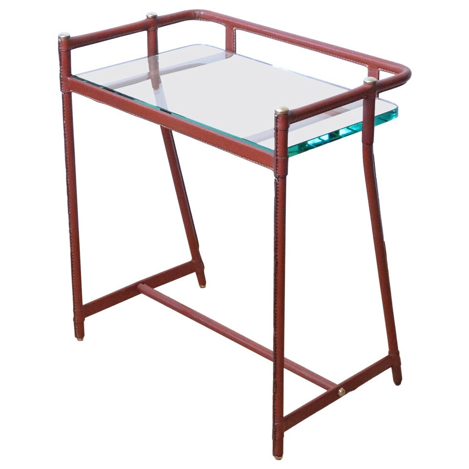 Jacques Adnet Stitched Leather Side Table
