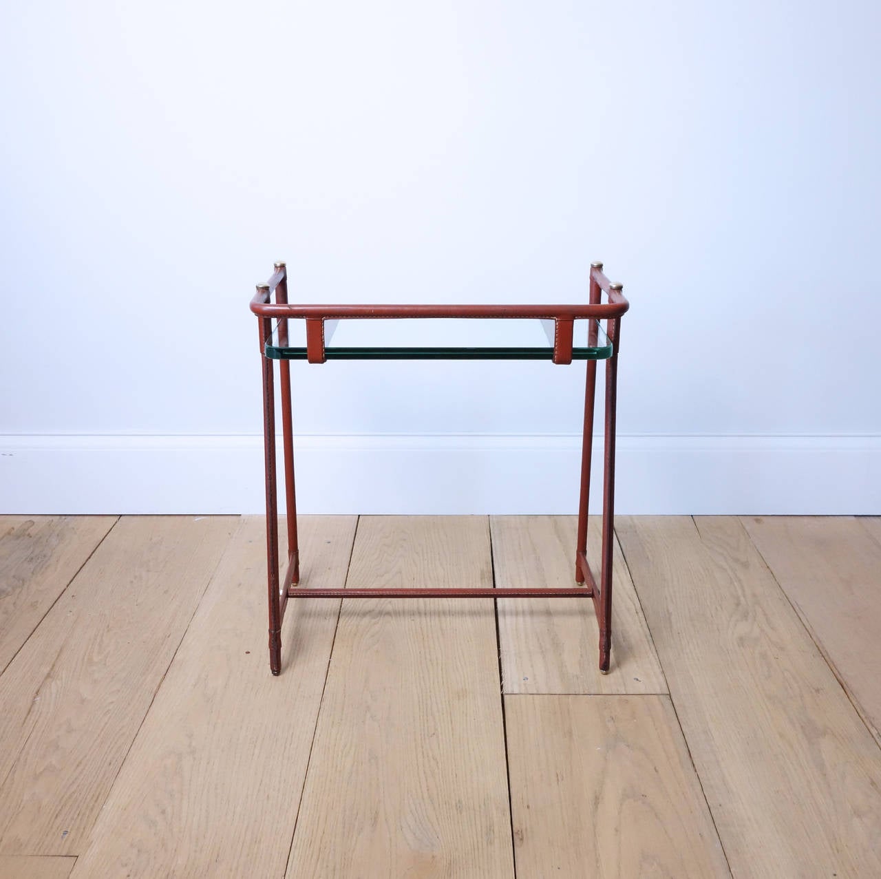 Mid-20th Century Jacques Adnet Stitched Leather Side Table