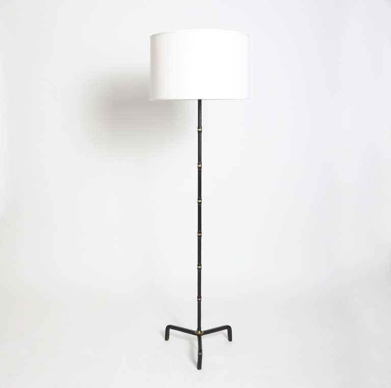 Jacques Adnet Leather and Brass Standing Lamp