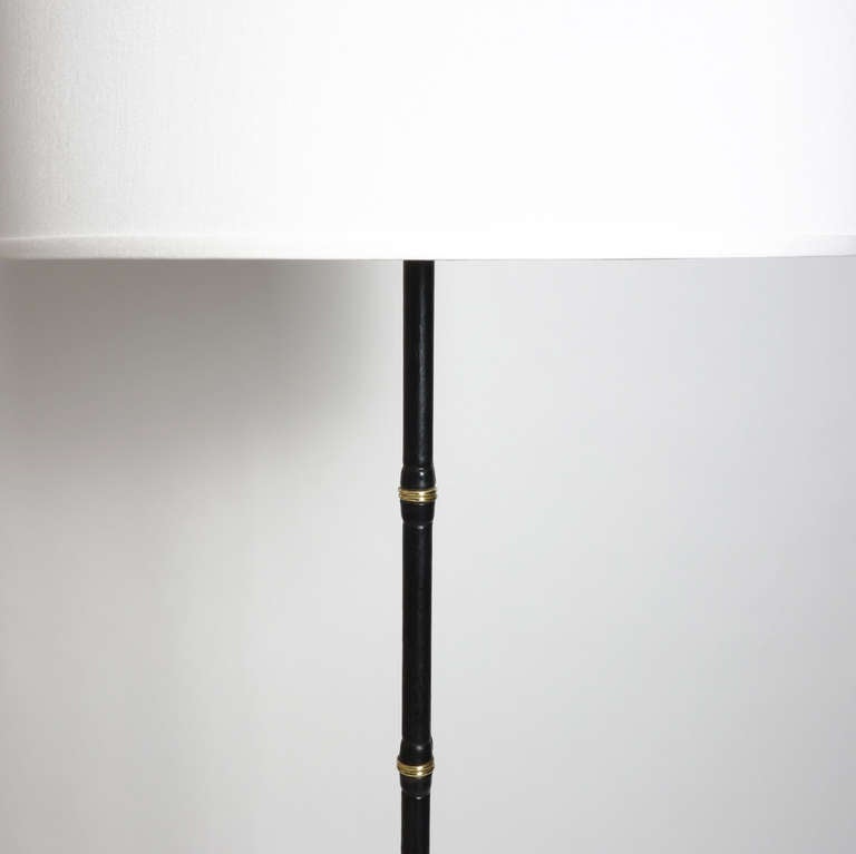 Jacques Adnet Leather and Brass Standing Lamp 1