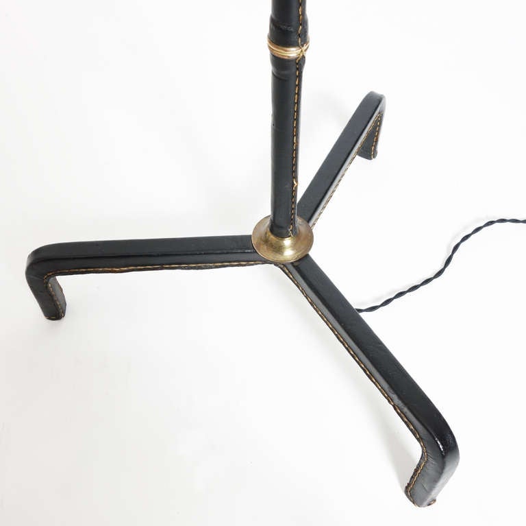 Jacques Adnet Leather and Brass Standing Lamp In Excellent Condition In New York, NY