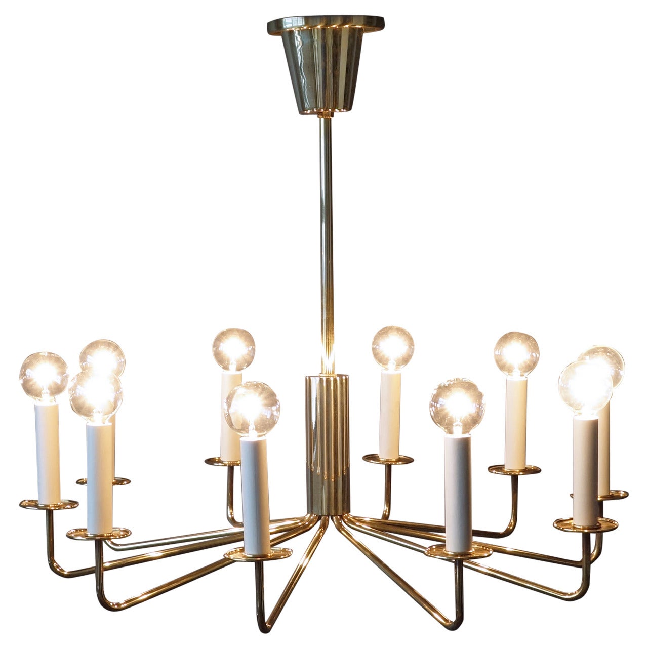 Sophisticated Brass Ten-Arm Chandelier