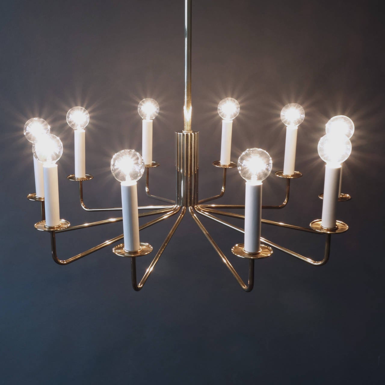 Sophisticated Brass Ten-Arm Chandelier In Excellent Condition In New York, NY