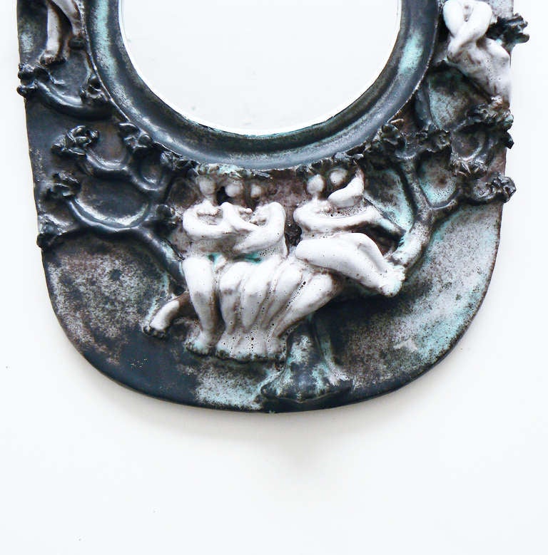 French Modern Sculptural Ceramic Mirror