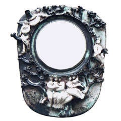 French Modern Sculptural Ceramic Mirror