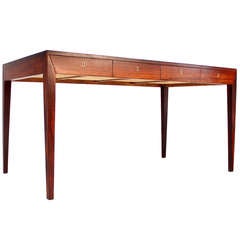 Rosewood Danish Modern Writing Table Desk with Four Drawers