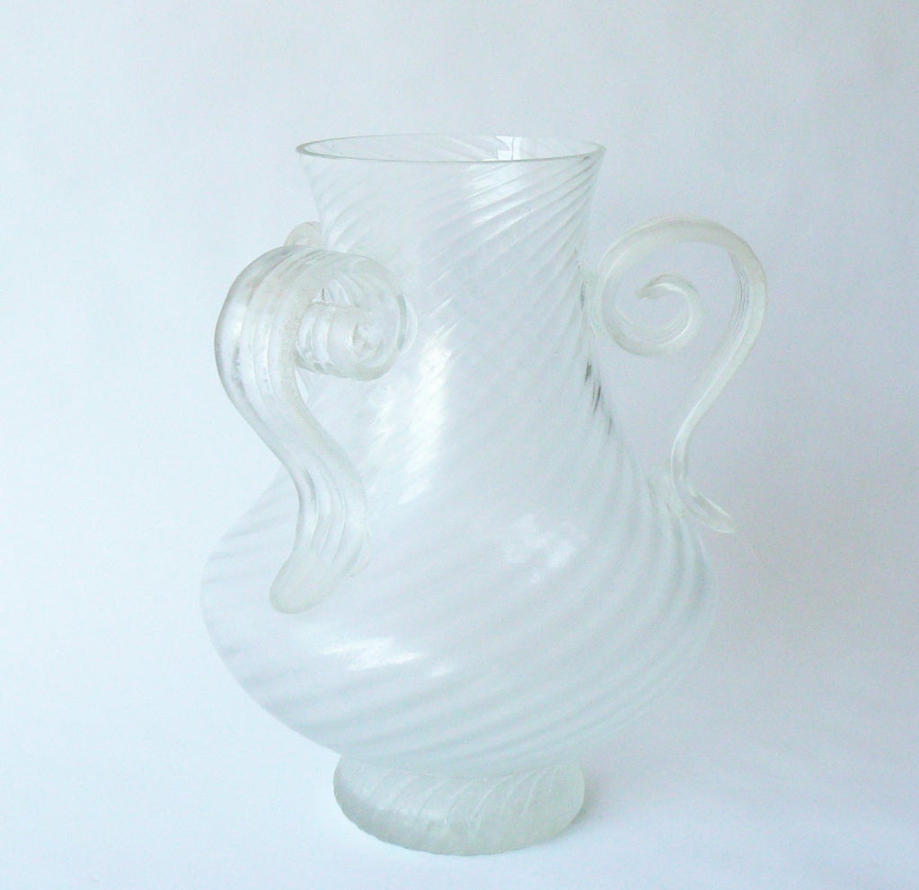 Italian Large Hand Blown Scavo Glass Vase