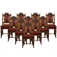 Antique Set of Ten Oak Dining Chairs