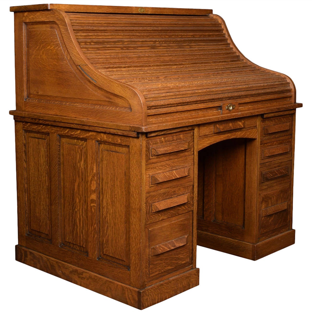 Oak Pedestal Roll Top Desk By Cutler At 1Stdibs | Cutler Roll Top Desk  Models, Cutler Roll Top Desk For Sale, Cutler Roll Top Desk Value