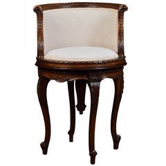 Late 19th Century Carved and Upholstered Walnut Ladies Dressing Stool