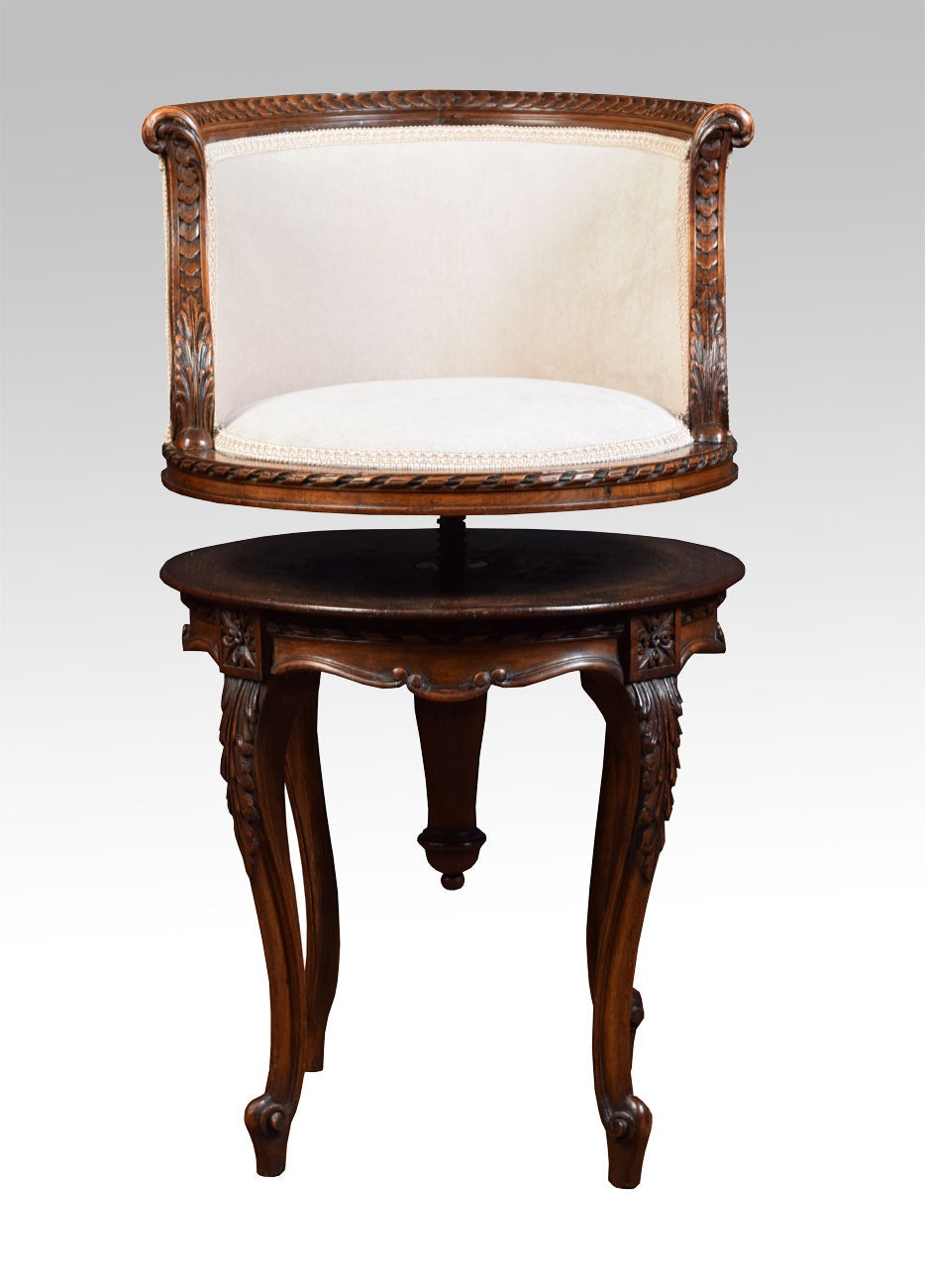 British Late 19th Century Carved and Upholstered Walnut Ladies Dressing Stool