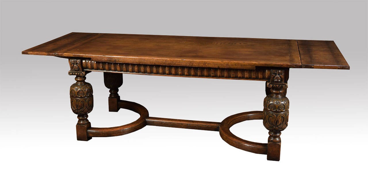 Late Victorian Oak Drawer Leaf Refectory Dining Table
