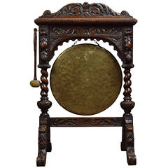 Antique Victorian Carved Oak Framed Dinner Gong