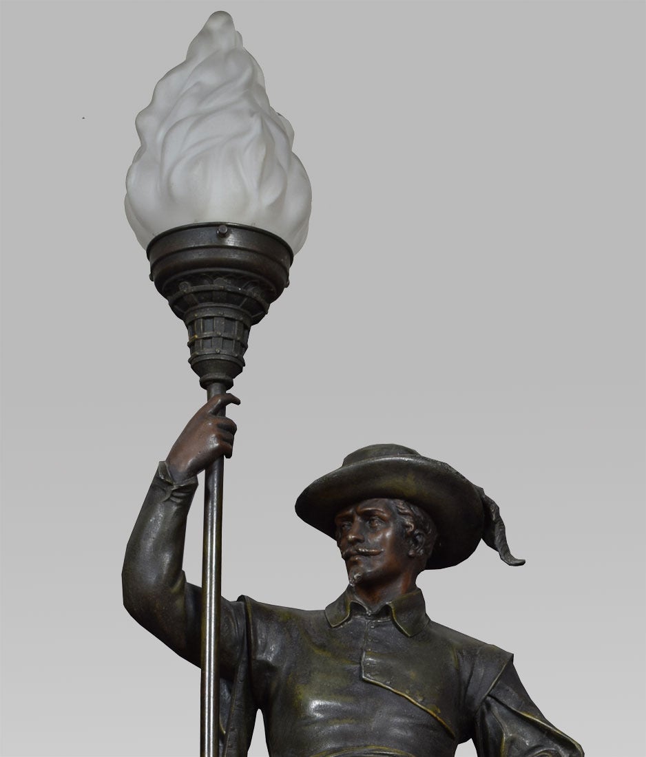 Late 19th Century French Renaissance Soldier Holding a Lamp 1