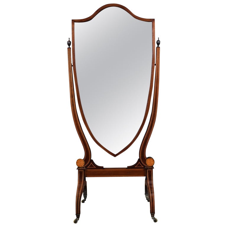 Edwardian Shield-Shaped Cheval Mirror
