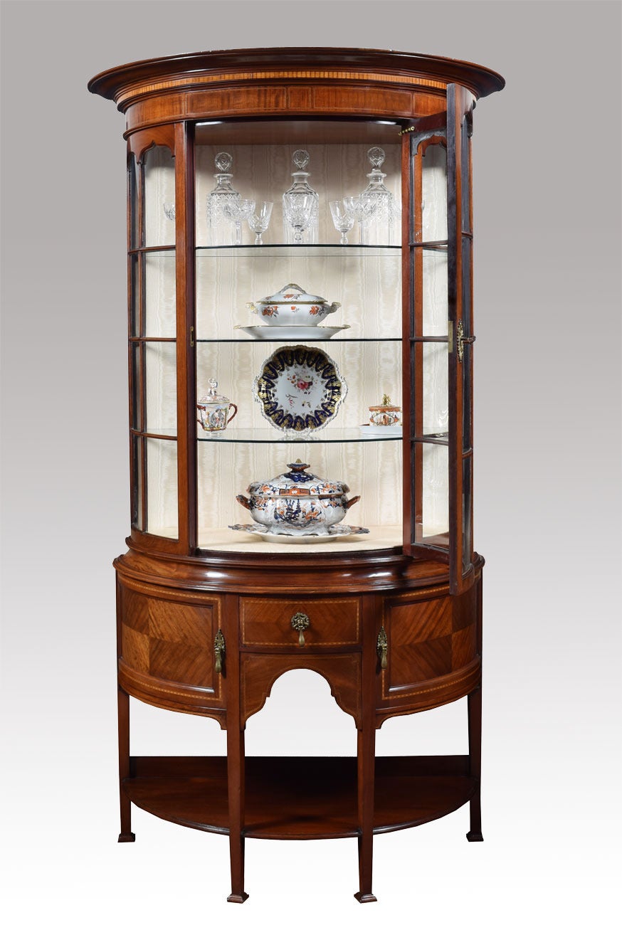 British Mahogany Sheraton Revival Bowed Display Cabinet