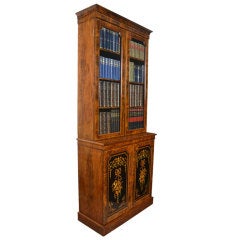 Burr walnut inlaid two door bookcase Burr walnut inlaid two door bookcase