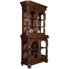 Antique Late Victorian Oak Display Bookcase