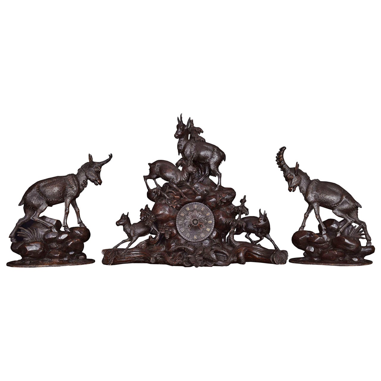 Rare 19th Century Black Forest Mantel Clock Set