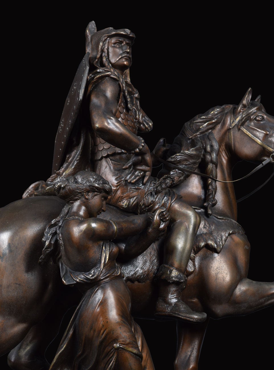 Large Pair of Late 19th Century Bronzed Spelter Figures on Horseback In Good Condition In Cheshire, GB