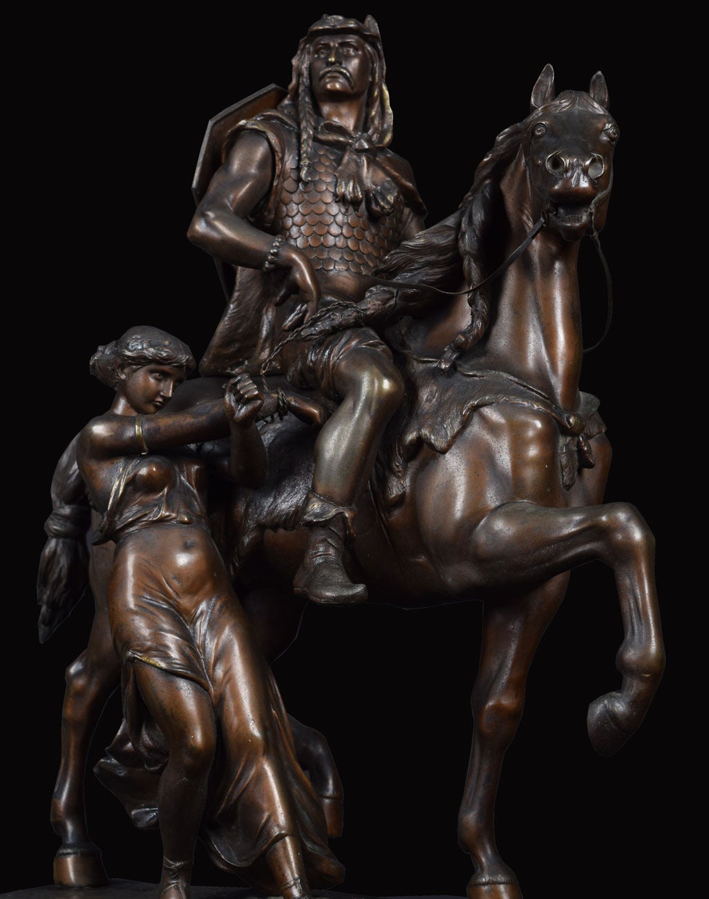 English Large Pair of Late 19th Century Bronzed Spelter Figures on Horseback