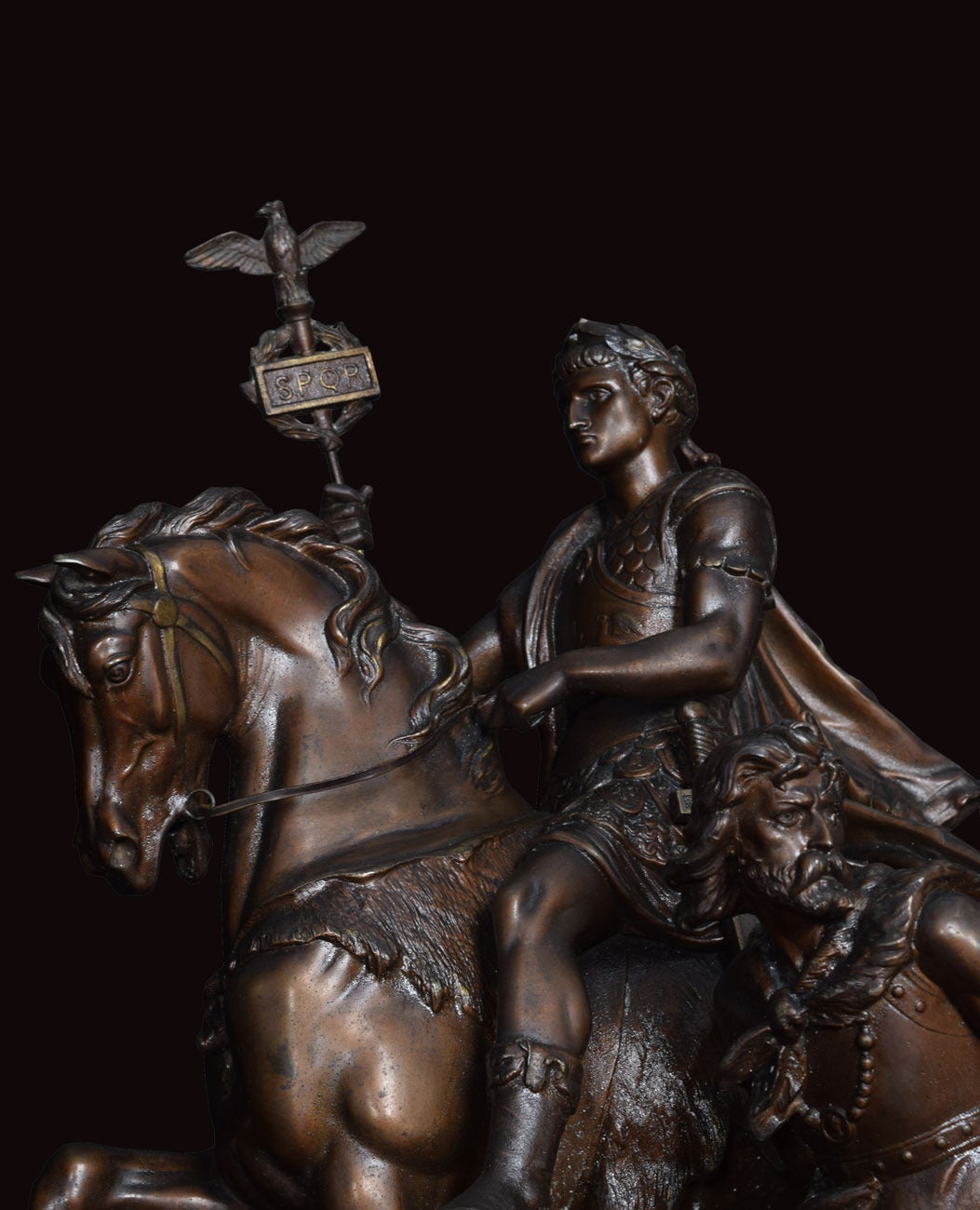 Large Pair of Late 19th Century Bronzed Spelter Figures on Horseback 1