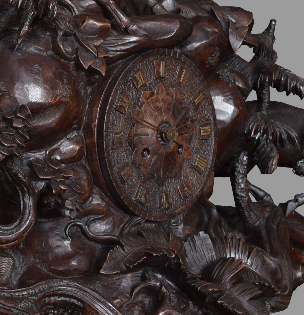 Swiss Rare 19th Century Black Forest Mantel Clock Set