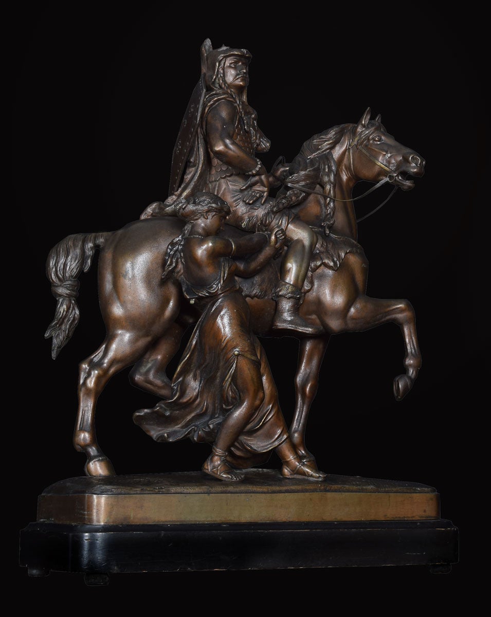 Late Victorian Large Pair of Late 19th Century Bronzed Spelter Figures on Horseback