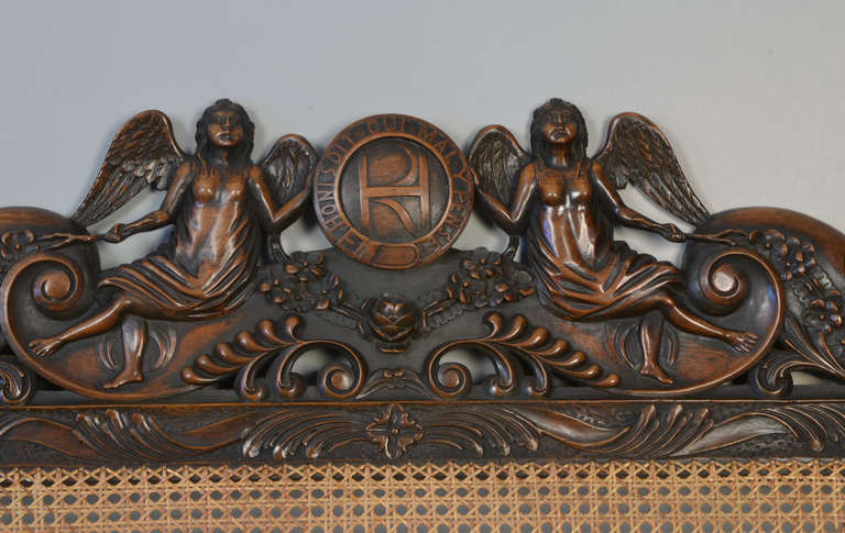 Walnut and Canework High-Backed Settee In Excellent Condition In Cheshire, GB