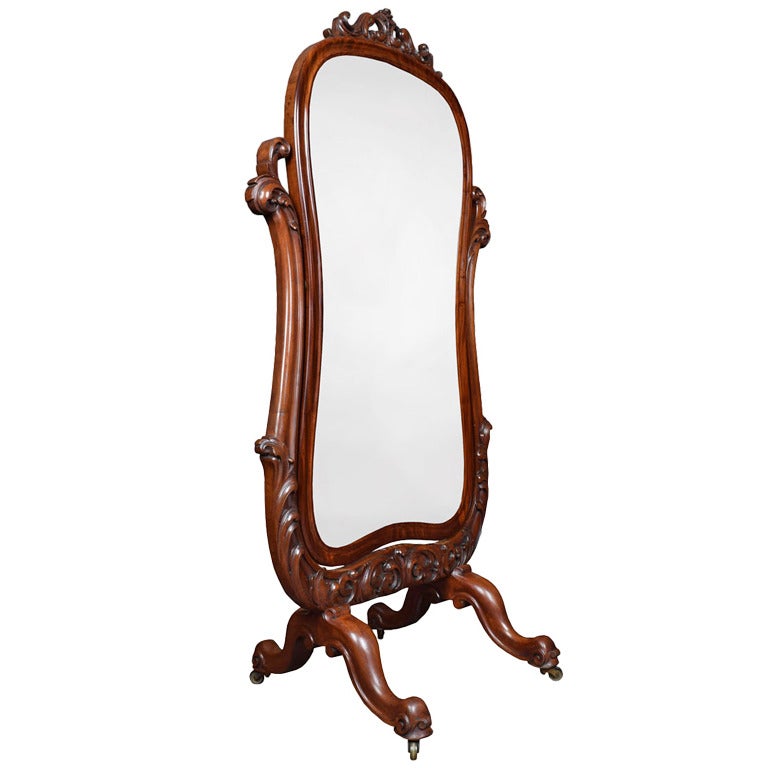 Carved Mahogany Cheval Mirror