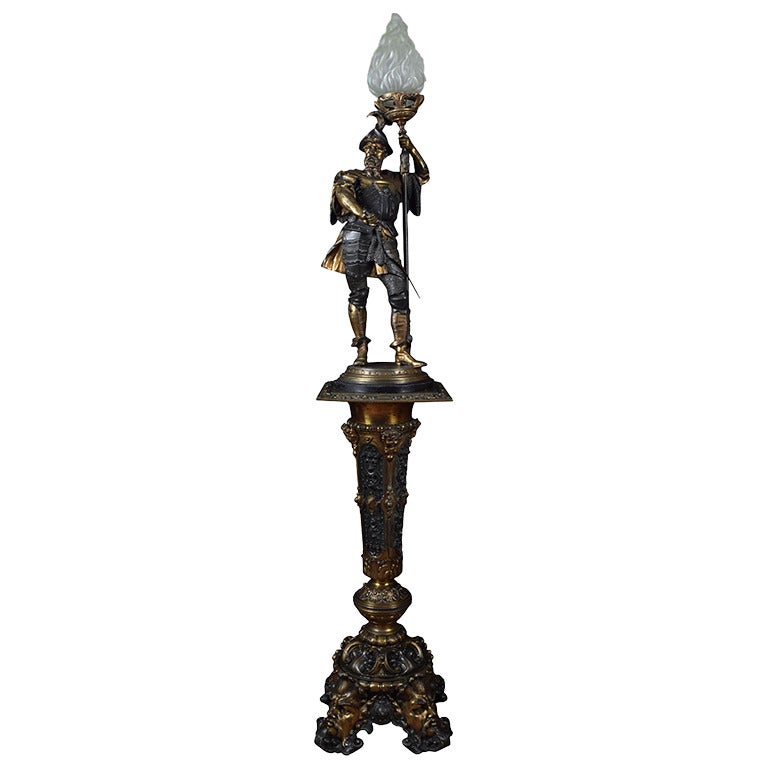 19th Century Bronzed Lamp Figure on a Plinth