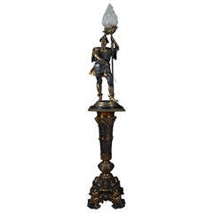 Antique 19th Century Bronzed Lamp Figure on a Plinth