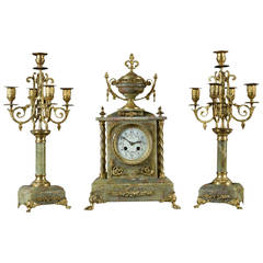 19th century French onyx and gilt metal clock set