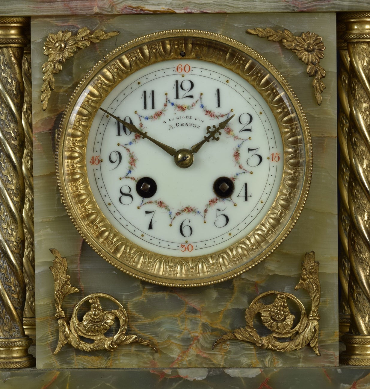 19th century French onyx and gilt metal clock set In Good Condition In Cheshire, GB