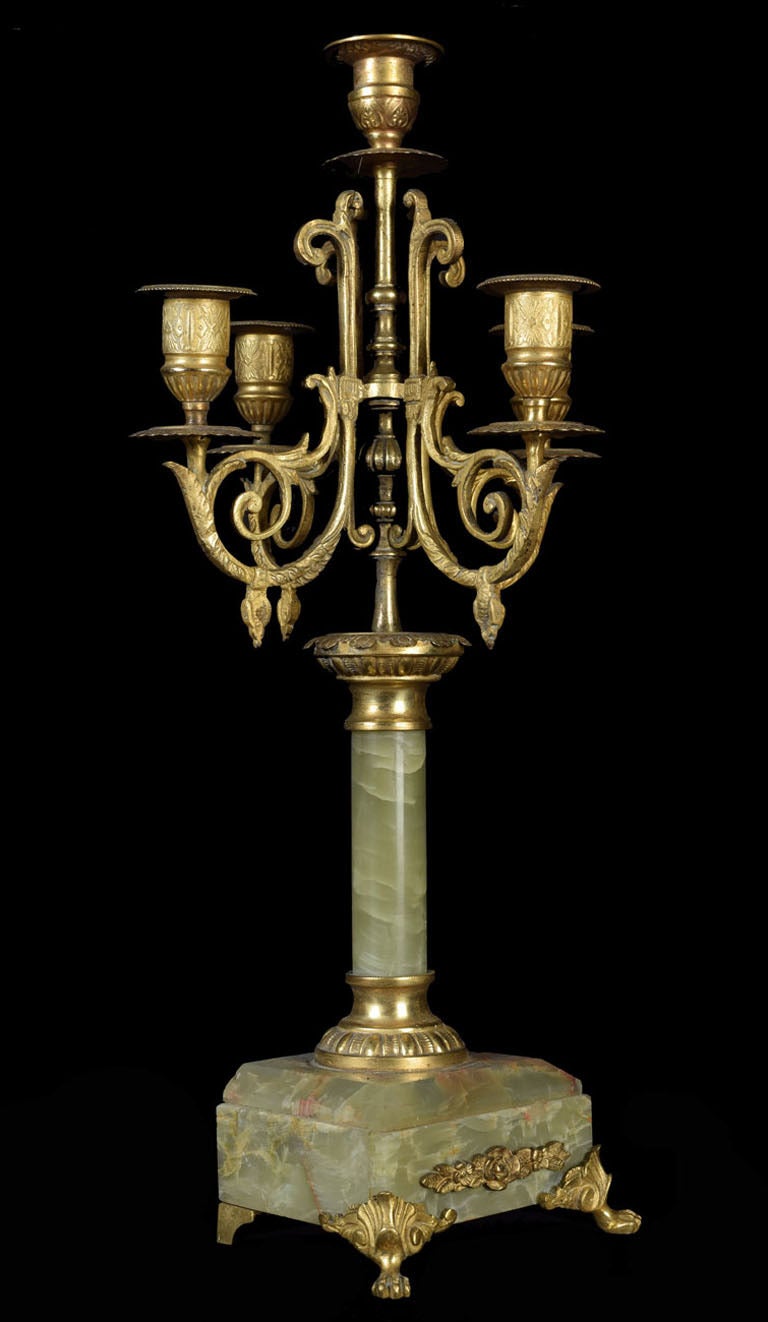 19th Century 19th century French onyx and gilt metal clock set