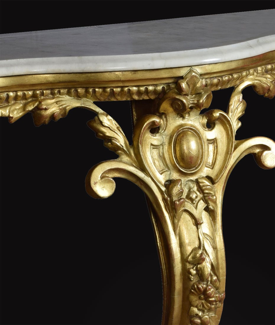 Victorian Rococo Style Giltwood and Marble-Top Console Table