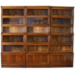 Three Large Oak Sectional Waterfall Barrister Bookcases