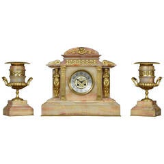 Late 19th Century French Gilt Metal and Onyx Cased Three-Piece Clock Garniture