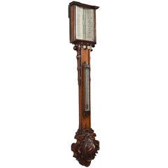Victorian Oak Cased Stick Barometer and Thermometer