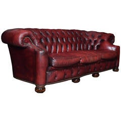 Serpentine Front Vintage Burgundy Leather Chesterfield