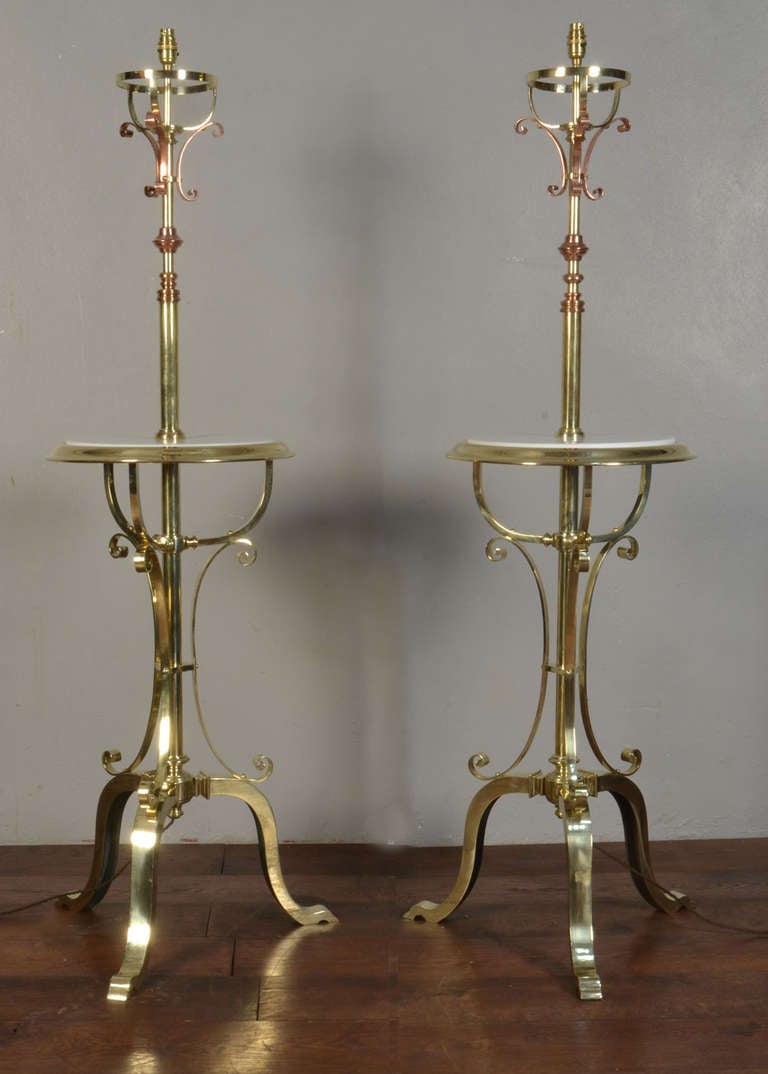 W.A.S. Benson Pair of Brass and Copper Standard Lamps