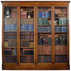 Large Victorian Oak Four-Door Glazed Library Bookcase