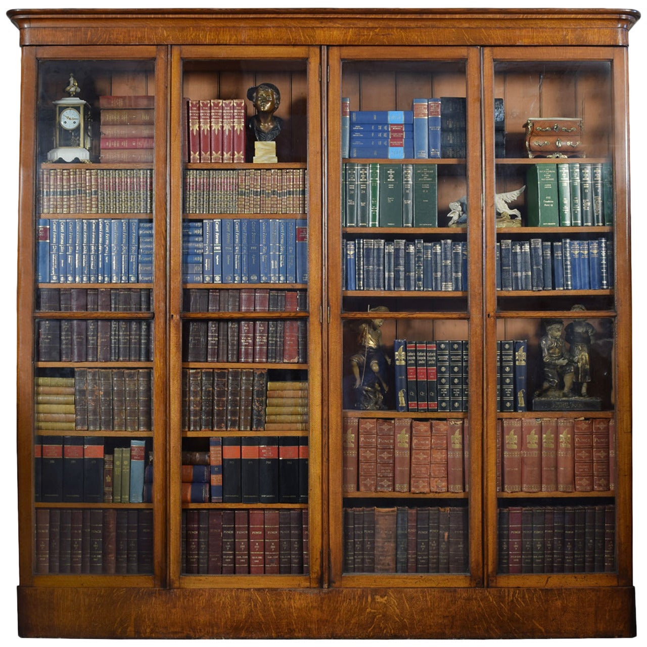 Large Victorian Oak Four-Door Glazed Library Bookcase