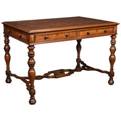 Victorian Gothick Revival Oak and Burr Oak Two-Draw Writing Table