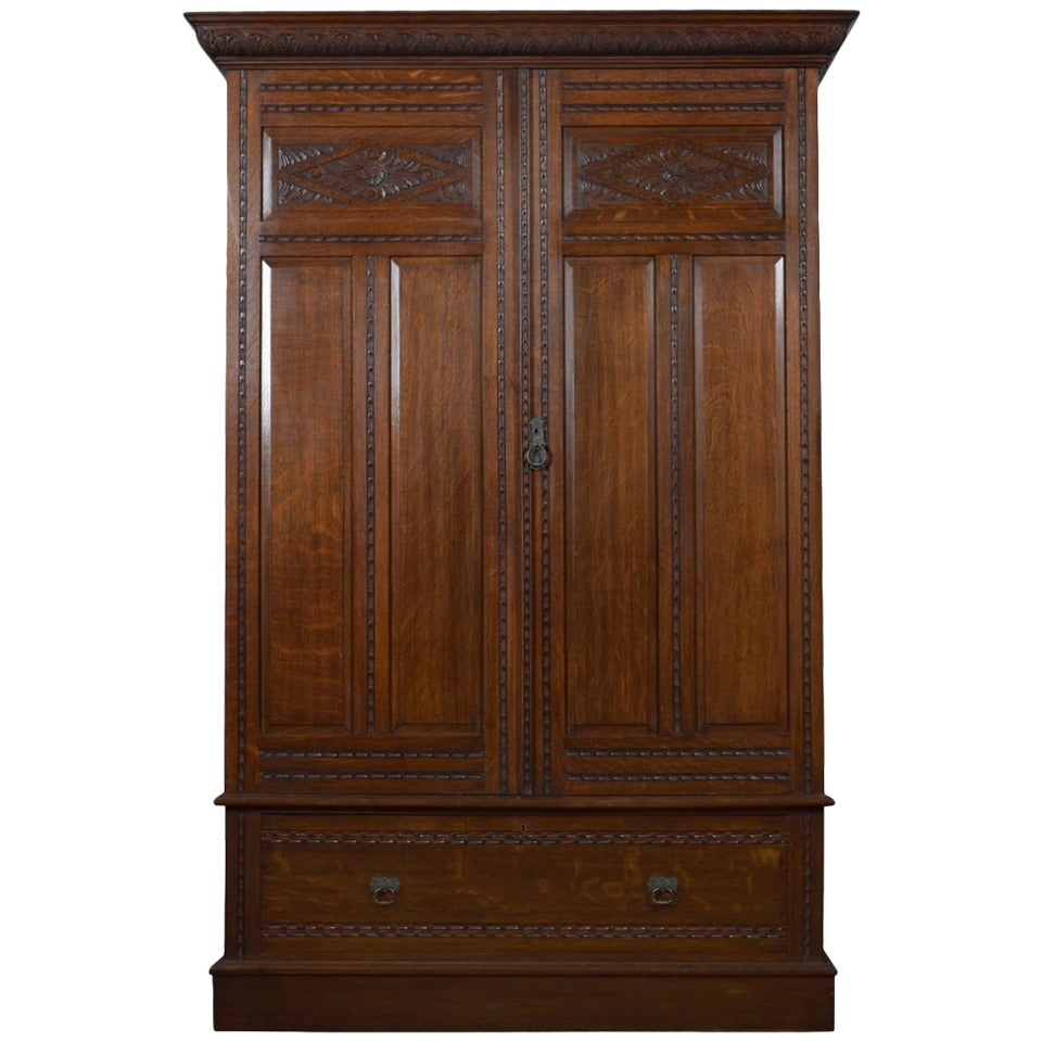 Carved Oak Two-Door Wardrobe