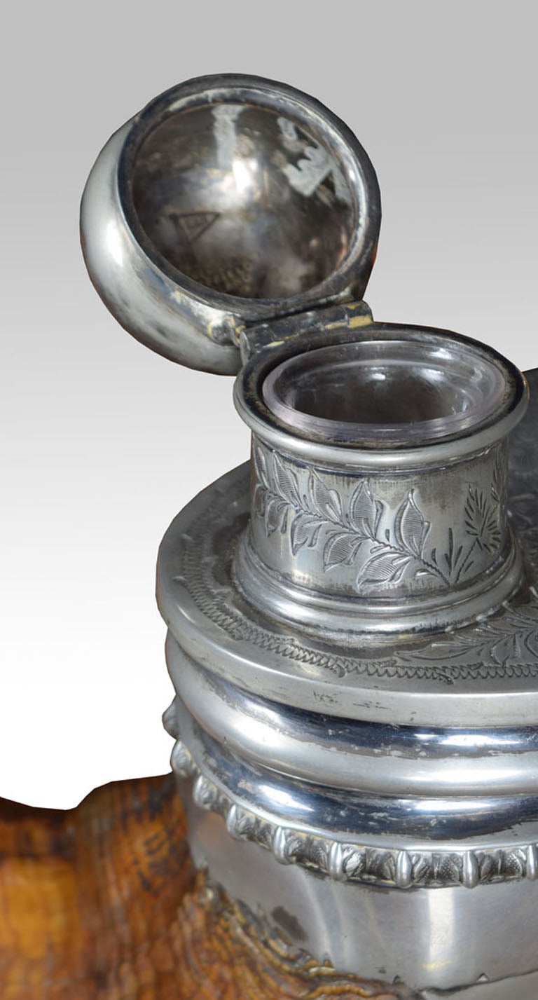 Rare English Ram's Horn with Silver Plate Inkwell by Walker & Hall 2